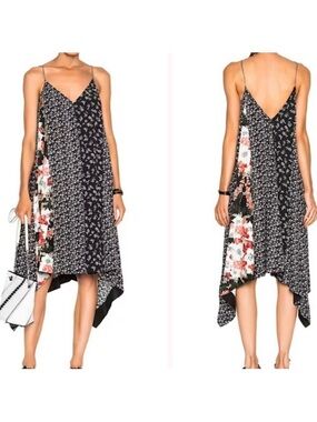 rag & bone Londar Floral Patchwork Asymmetrical Slip Dress - Black XS